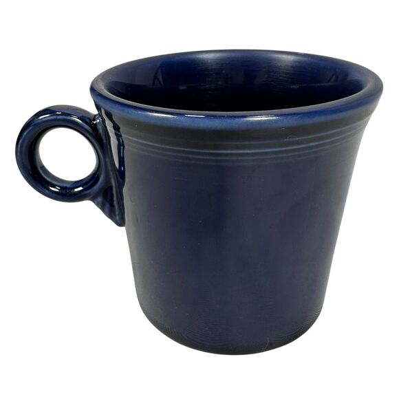 Homer Laughlin Fiesta Coffee Mugs Cobalt Blue Lot of 2 Ceramic Round Ring Handle - Picture 4 of 10